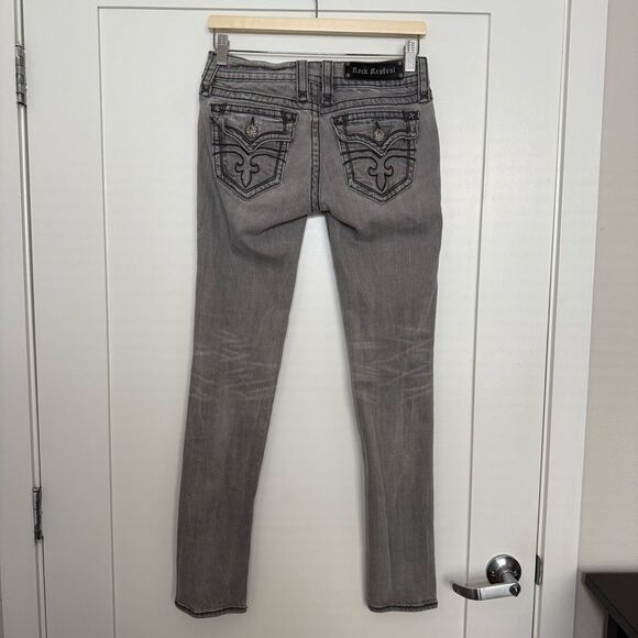 Rock Revival Celine Skinny Jeans Women 28 Gray Low Rise Embellished Denim Grunge - Picture 5 of 16